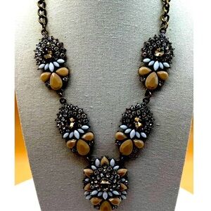Vintage-Inspired Floral Statement Necklace With Crystal & Resin Accents.  N2